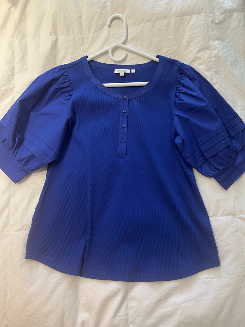 Chico's Cobalt Blue Short Sleeve Button-Front Top